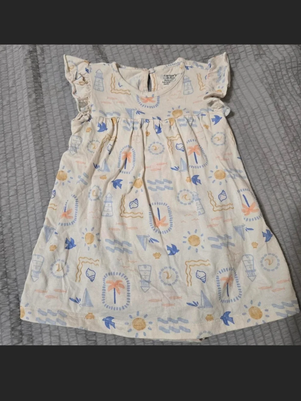 Carter's Peach Coral Cardigan & White Nautical Print Dress Set